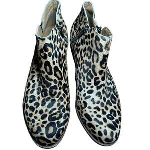 Lucky Brand Basel Double Zipper Ankle Boots Cheetah Leopard Print Leather 8.5